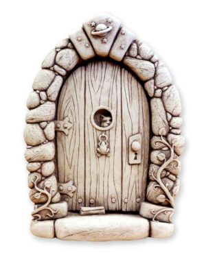 Cast Stone Statue Featuring Fair  Cottage Knock Knock